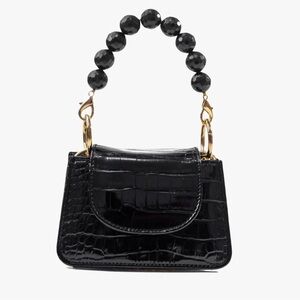 Aliel Horra Black Croc-Embossed Beaded Mini Bag